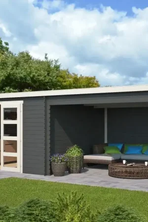 Lage Prijs Outdoor Life Blokhut Olenka Carbon Grey-Wit 710 x 330 cm